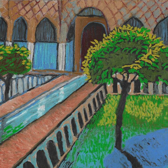 Fine Art Print “The Courtyard” 8x10” inch Vibrant Garden Artwork for ;living Roo - Picture 3 of 11